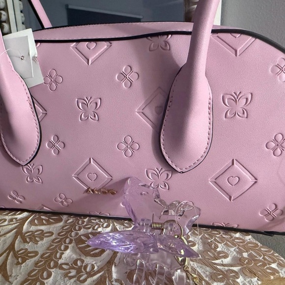 Aldo Lavender Embossed Satchel with Gold Chain & Butterfly Hair Clip  NWT - Picture 4 of 4